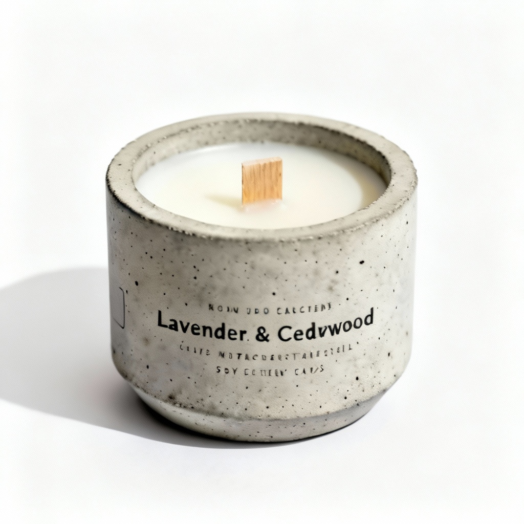 Hand-Poured Soy Wax Candle in Concrete Vessel - Lavender & Cedarwood