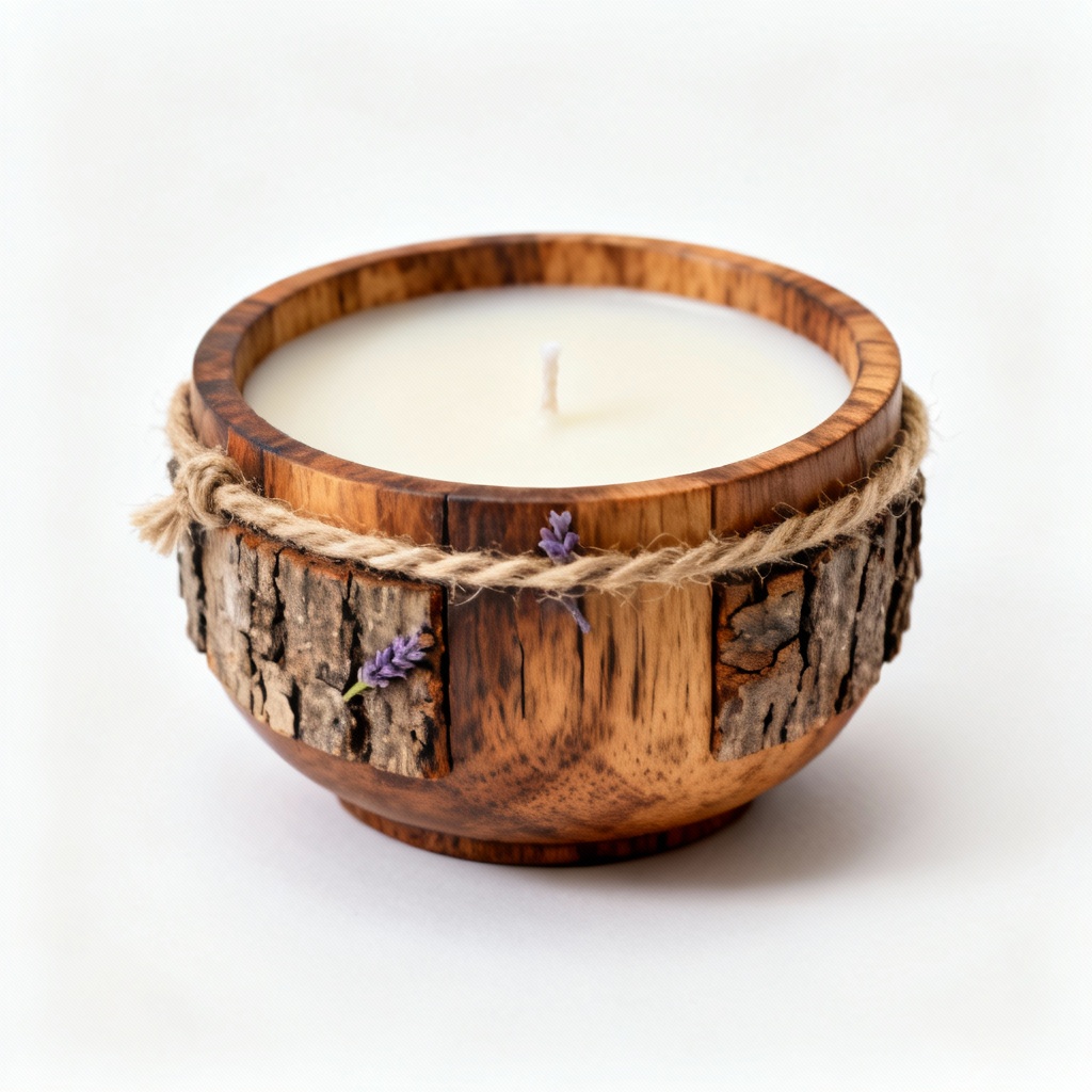Hand-Poured Soy Wax Candle in Reclaimed Wood Bowl - Lavender Scent
