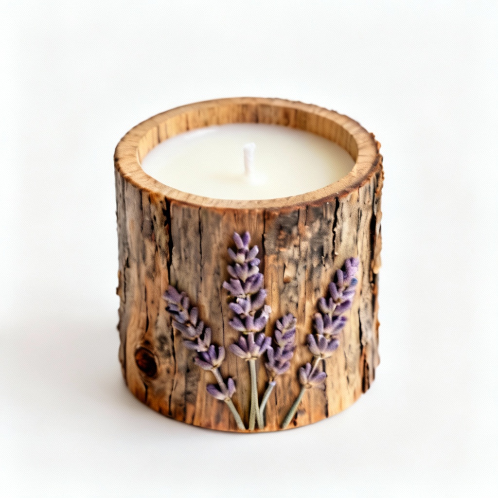 Hand-Poured Soy Wax Candle in Reclaimed Wood Vessel - Lavender Scent